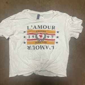 Divided White Graphic Crop Top